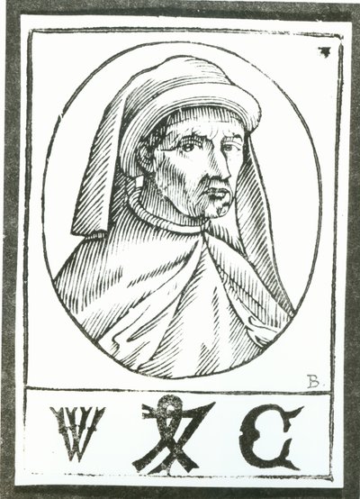 Portræt af William Caxton (ca. 1422-91) og hans Printer